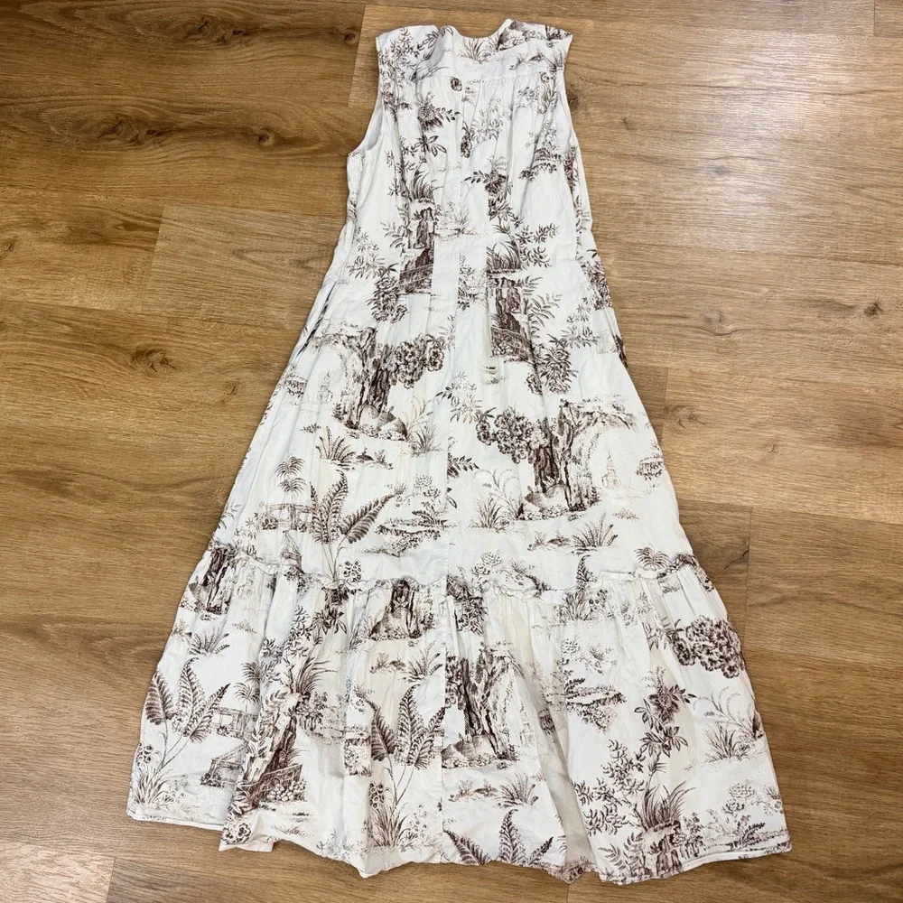 NICHOLAS Jordane White and Brown Floral Sleeveless Maxi Dress